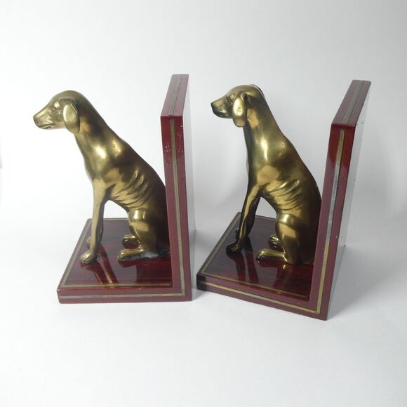 Brass & Wood Dog Bookends Statue Vintage Greyhound Whippet - Picture 7 of 12